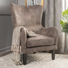 Light Brown High Back Fabric Armchair